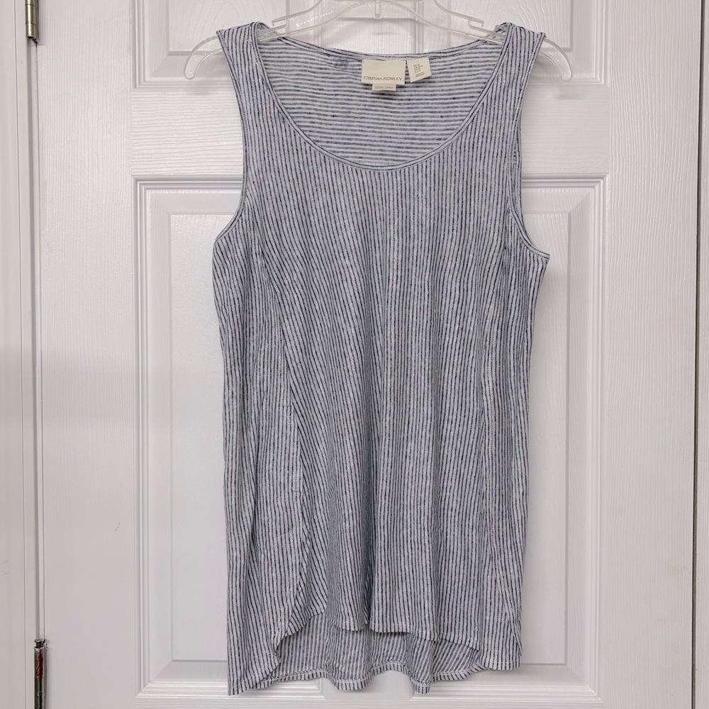 Cynthia Rowley Long Line 100% Linen Striped Top Sz M
